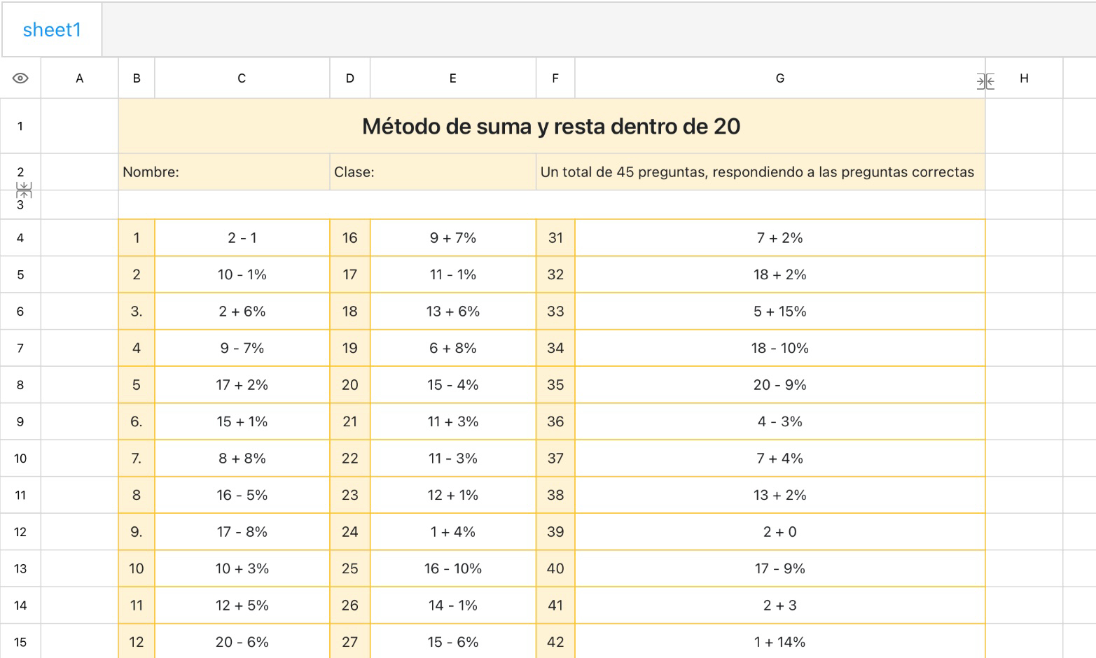 Método de suma y resta dentro de 20